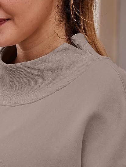 Women Clothing Neckline Slit Loose Casual Half Turtleneck Brushed Hoody - Yara fashion  8087501 Women Clothing Neckline Slit Loose Casual Half Turtleneck Brushed Hoody 