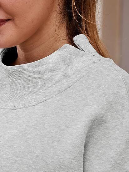 Women Clothing Neckline Slit Loose Casual Half Turtleneck Brushed Hoody - Yara fashion  48175613 Women Clothing Neckline Slit Loose Casual Half Turtleneck Brushed Hoody 