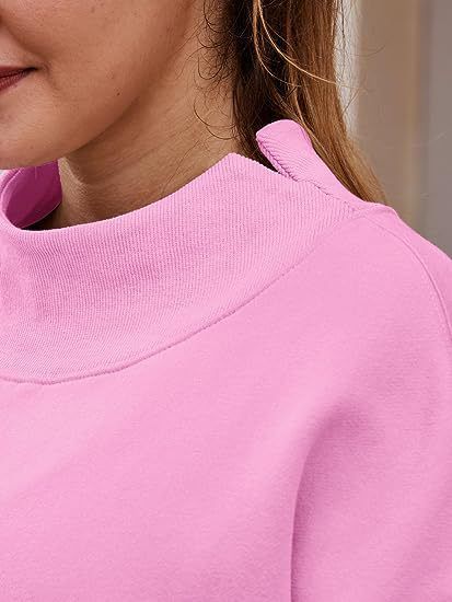 Women Clothing Neckline Slit Loose Casual Half Turtleneck Brushed Hoody - Yara fashion  94623106 Women Clothing Neckline Slit Loose Casual Half Turtleneck Brushed Hoody 