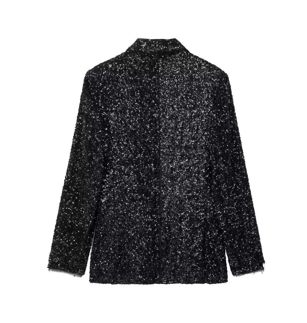 Women Clothing Sequined French Blazer Women Spring Autumn Slim Fit Polo Collar Top - Yara fashion  70138083 Women Clothing Sequined French Blazer Women Spring Autumn Slim Fit Polo Collar Top 