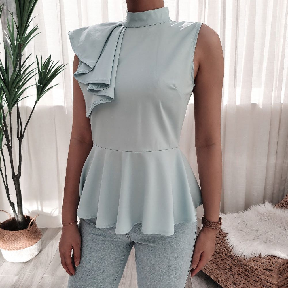 Women Clothing Sleeveless Ruffled Casual Chiffon Shirt Women Top - Yara fashion  24201882 Women Clothing Sleeveless Ruffled Casual Chiffon Shirt Women Top 