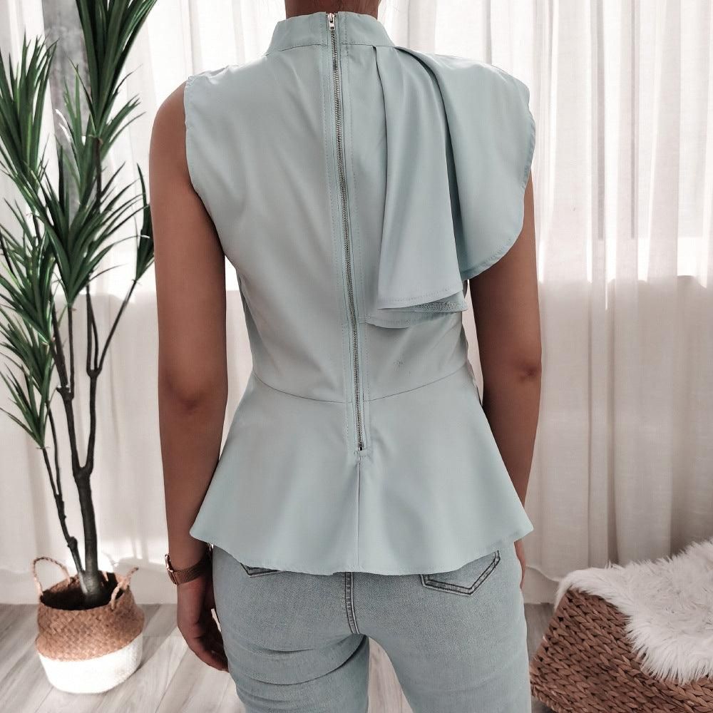 Women Clothing Sleeveless Ruffled Casual Chiffon Shirt Women Top - Yara fashion  67966438 Women Clothing Sleeveless Ruffled Casual Chiffon Shirt Women Top 