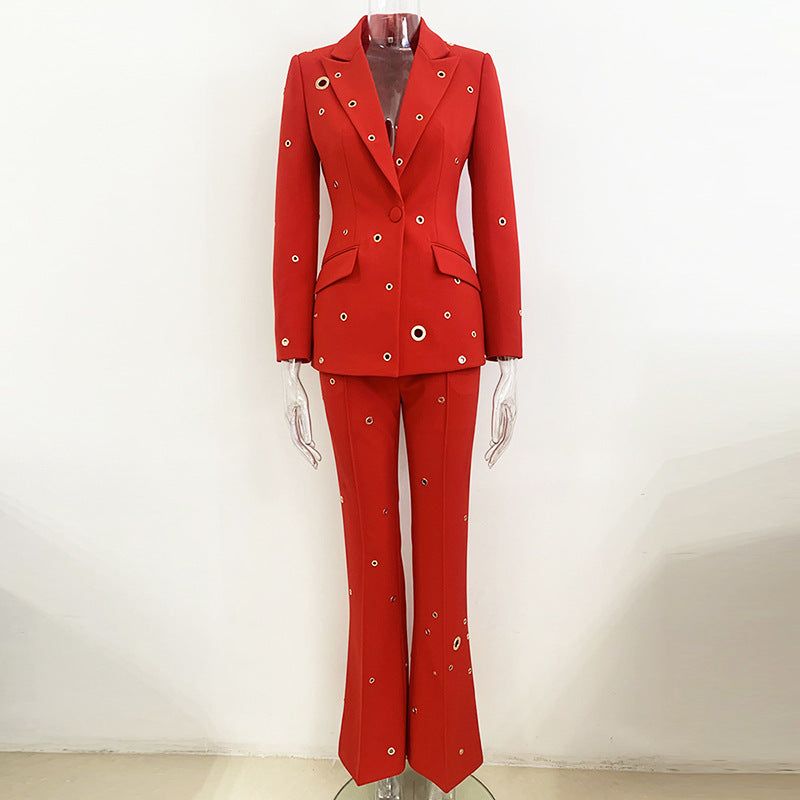 Women Goods Stars Heavy Industry Metal Hole One Button Blazer Trousers Suit Two Pieces - Yara fashion  55178572 Women Goods Stars Heavy Industry Metal Hole One Button Blazer Trousers Suit Two Pieces 