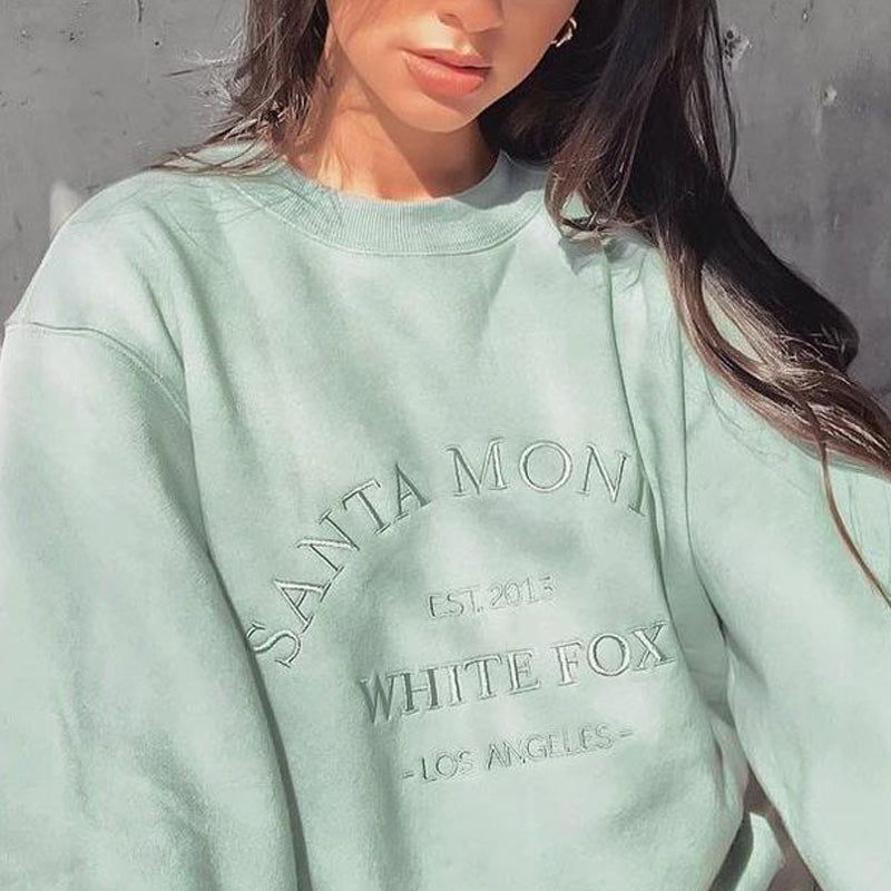 Women Sweater Letter Graphic Embroidery Loose Casual Long Sleeves Fleece Pullover - Yara fashion  58950093 Women Sweater Letter Graphic Embroidery Loose Casual Long Sleeves Fleece Pullover 