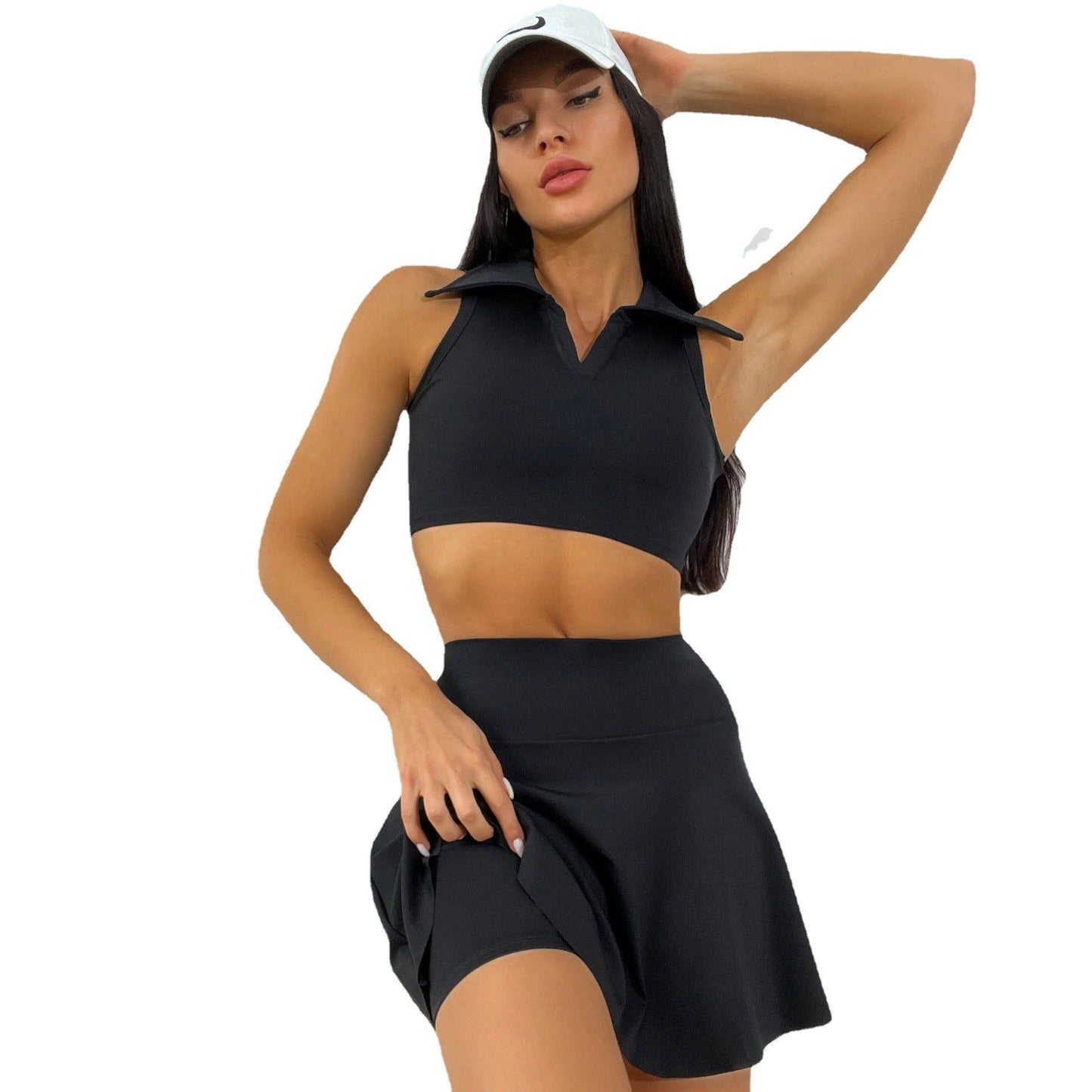 Yoga Clothes Women Summer Shirt Collar Yoga Vest Faux Two Pieces High Waist Anti-Exposure Yoga Exercise Skirt Outfit - Yara fashion  35240329 Yoga Clothes Women Summer Shirt Collar Yoga Vest Faux Two Pieces High Waist Anti-Exposure Yoga Exercise Skirt Outfit 